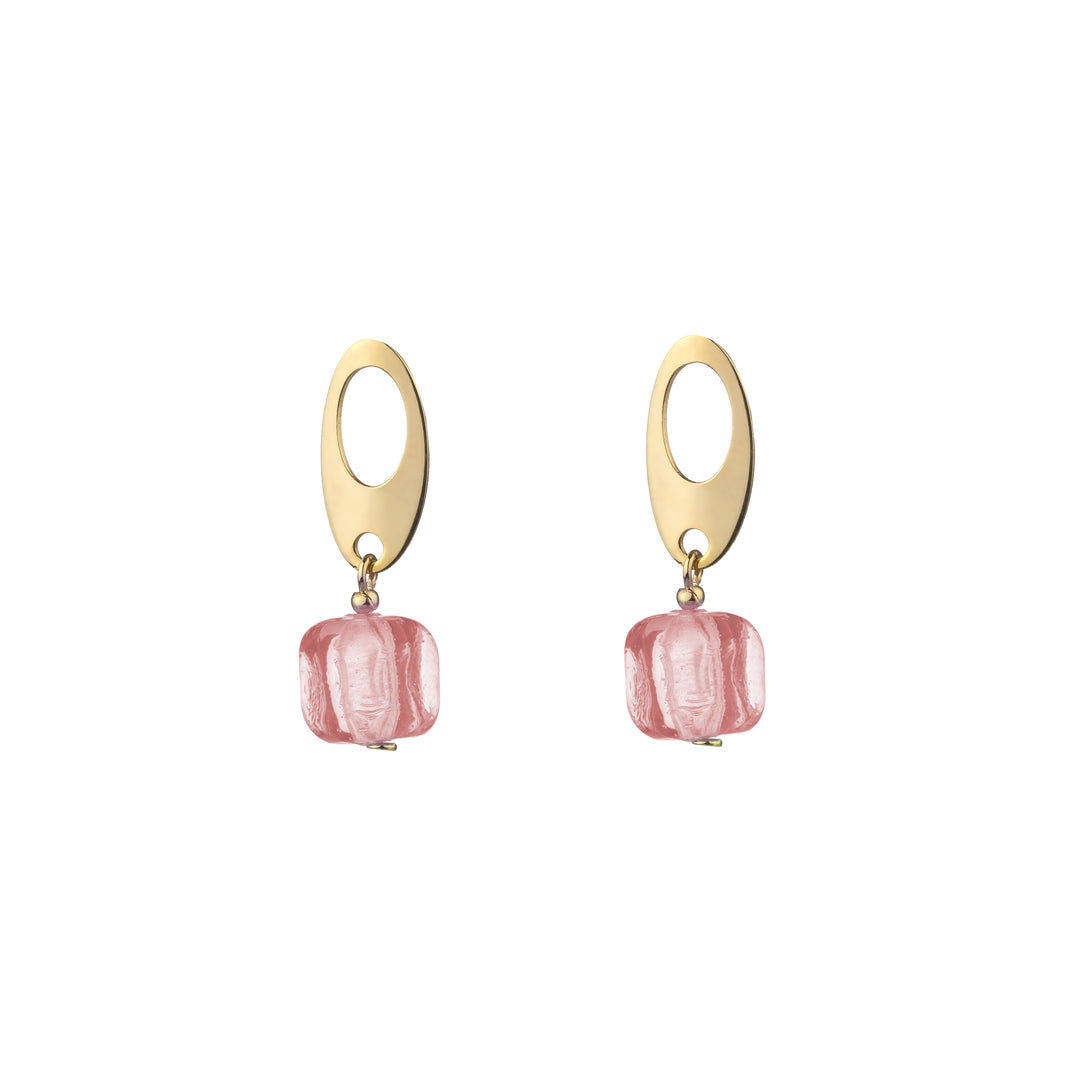 Pink Murano Light Square Earrings