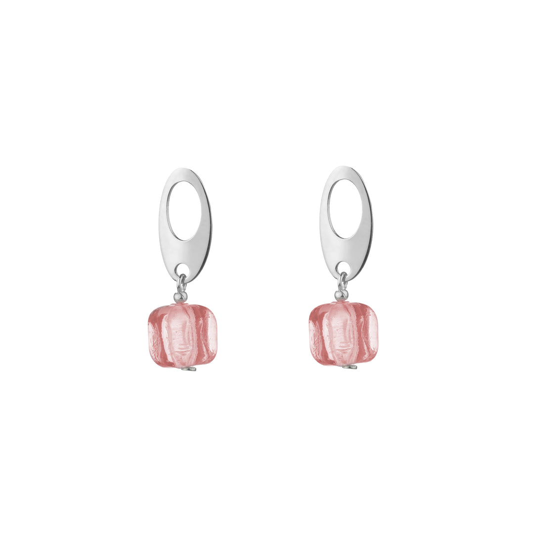 Pink Murano Light Square Earrings